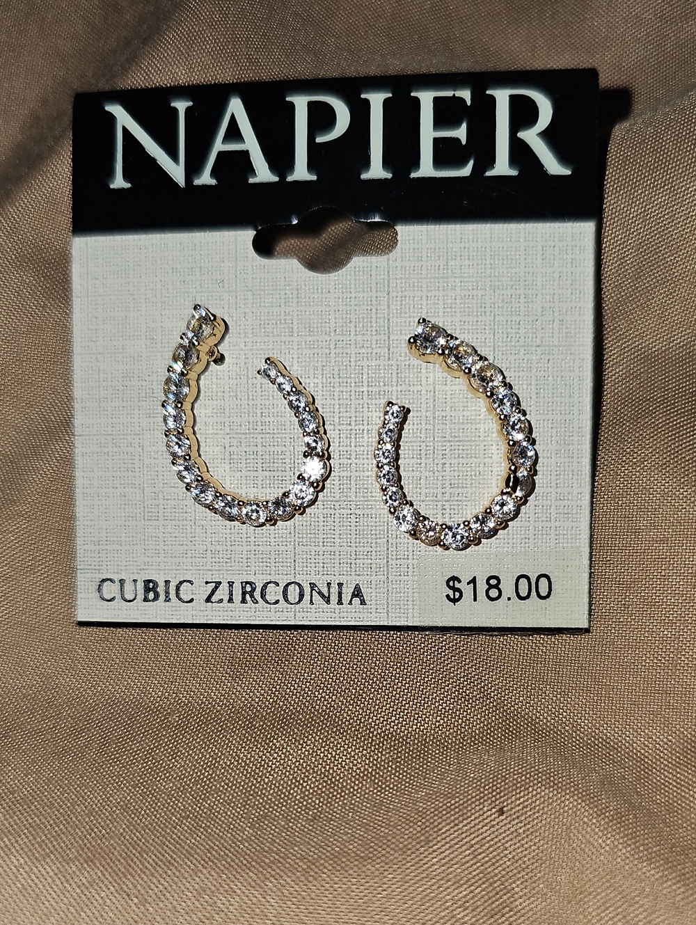 Napier Gold Tone Cubic Zirconia Open Loop Button Earrings Women's OS New - Picture 3 of 7